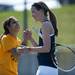 Saline #3 doubles partners Calatta Rennert and Alicia Patel celebrate a point in the match against Huron on Saturday, April 27. Daniel Brenner I AnnArbor.com